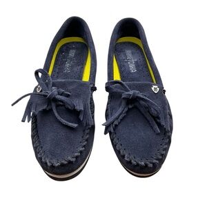 Minnetonka‎ Dark Blue Suede Moccasins with Bow